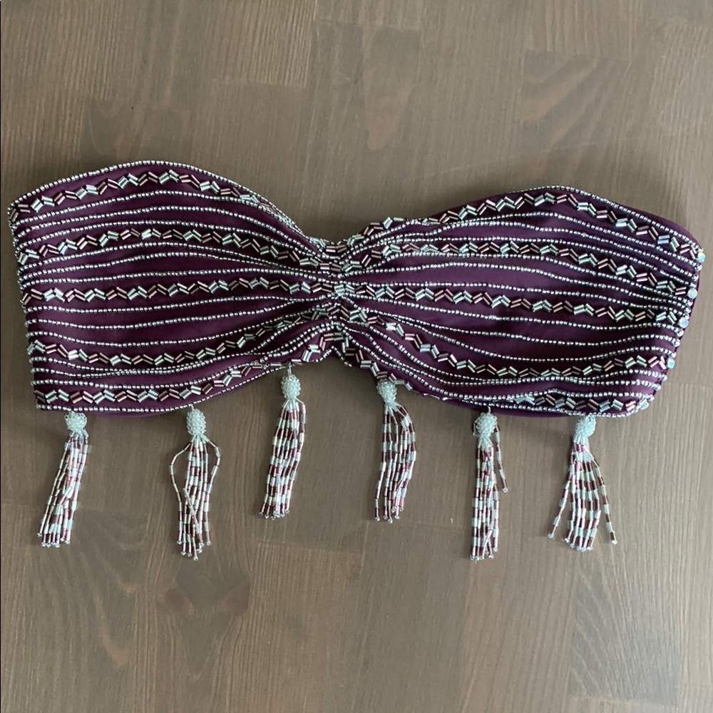 Embroidered Bikini Top with Tassels